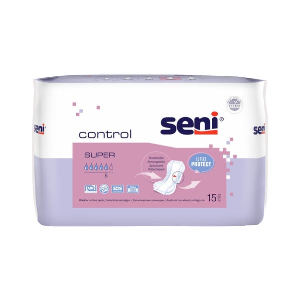 Seni Control Super Inkontinenzeinlagen Unisex, 20 x 37 cm, 780 ml 12X15 St
