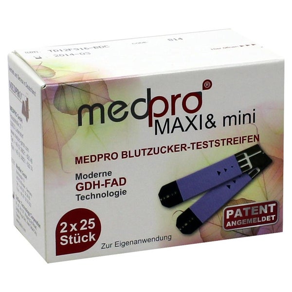 Medpro Maxi & mini Blutzucker-Teststreif 2X25 St